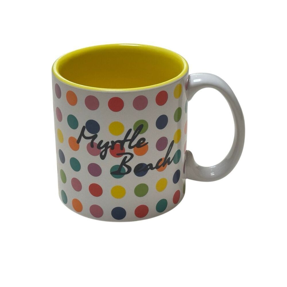 Big Myrtle Beach Souvenir Coffee Mug, Colored Polka Dots Cup, Oversized 20oz